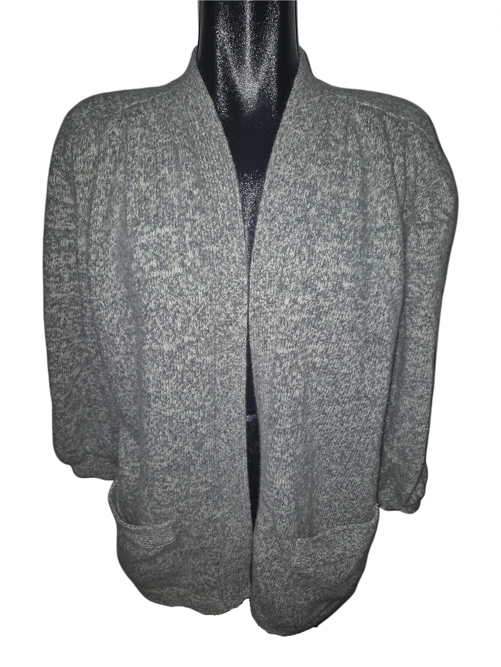 Gordon Hunter Vintage Grey Marled Knit Lambswool Angora Open Front Cardigan